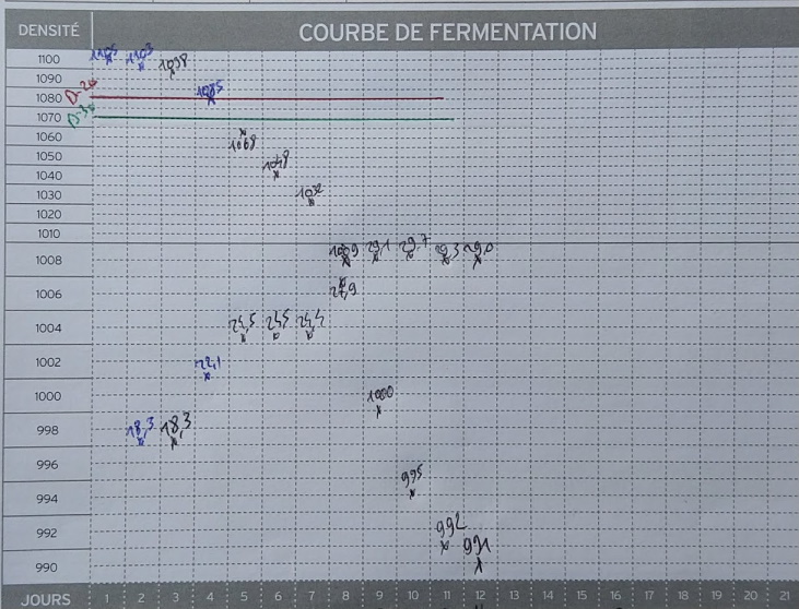 Courbe de fermentation : évolution de la densité et de la température